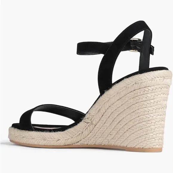 New Stuart Weitzman Teddi black suede jute wedge strappy sandal size 5 - Picture 3 of 11